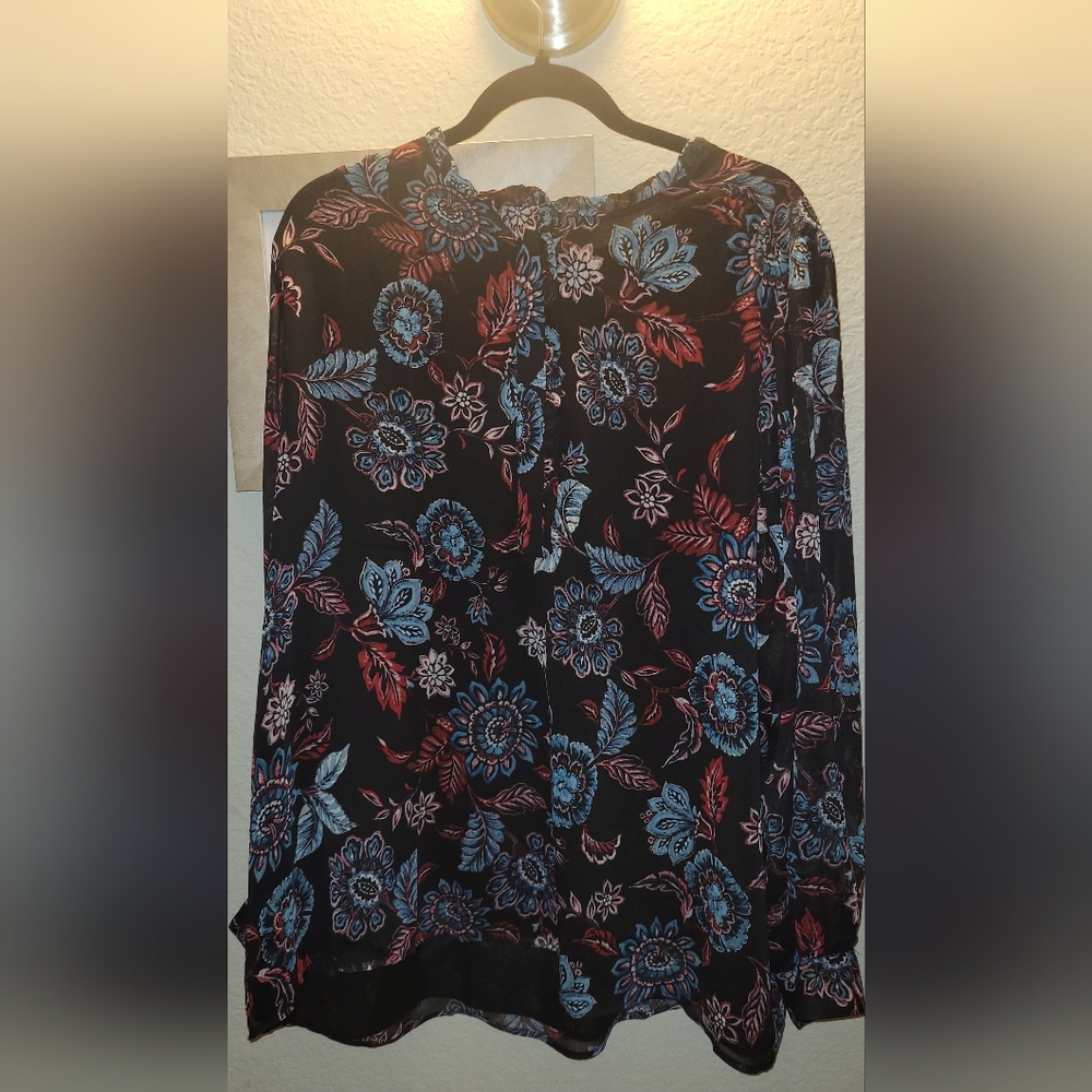 Lane Bryant Floral‎ Print Semi Sheer Long Sleeve Blouse Sz 22